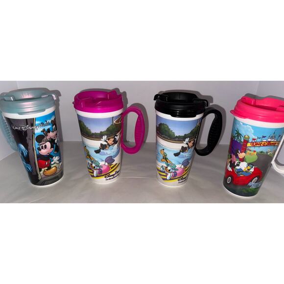 4 Whirley Warren Disney World Travel Mugs Handle Lid - Picture 1 of 9
